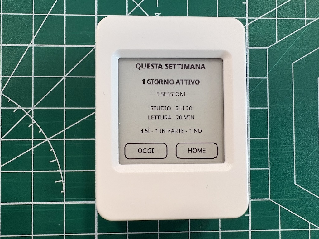 Schermata OpenStudy con statistiche settimanali delle sessioni di studio e lettura.
